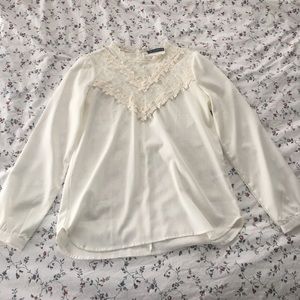White Blouse Lace Neck